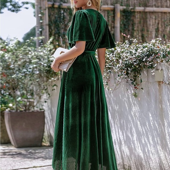 Simplee Apparel Green Flutter Sleeve Wrap Dress - Picture 3 of 13